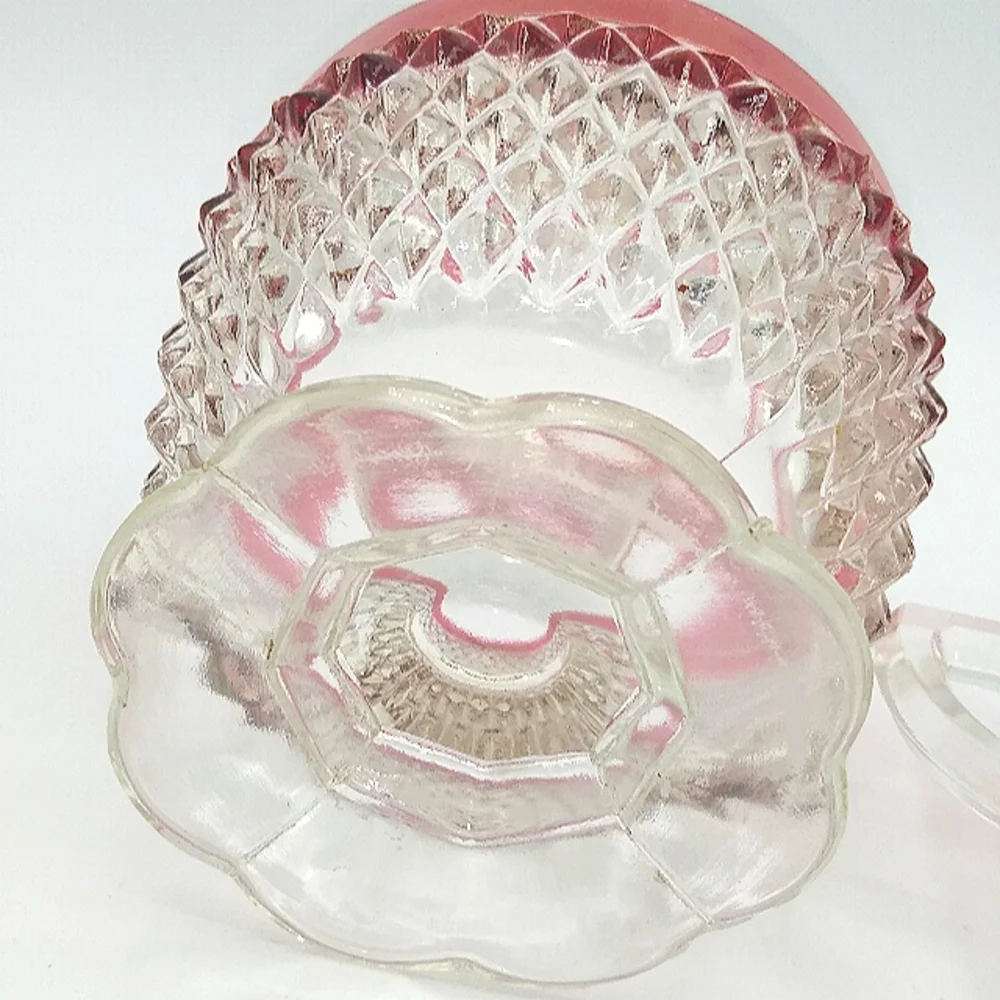 Indiana Glass Ruby Flash Diamond Point Pressed Glass Creamer Sugar Bowl Vintage